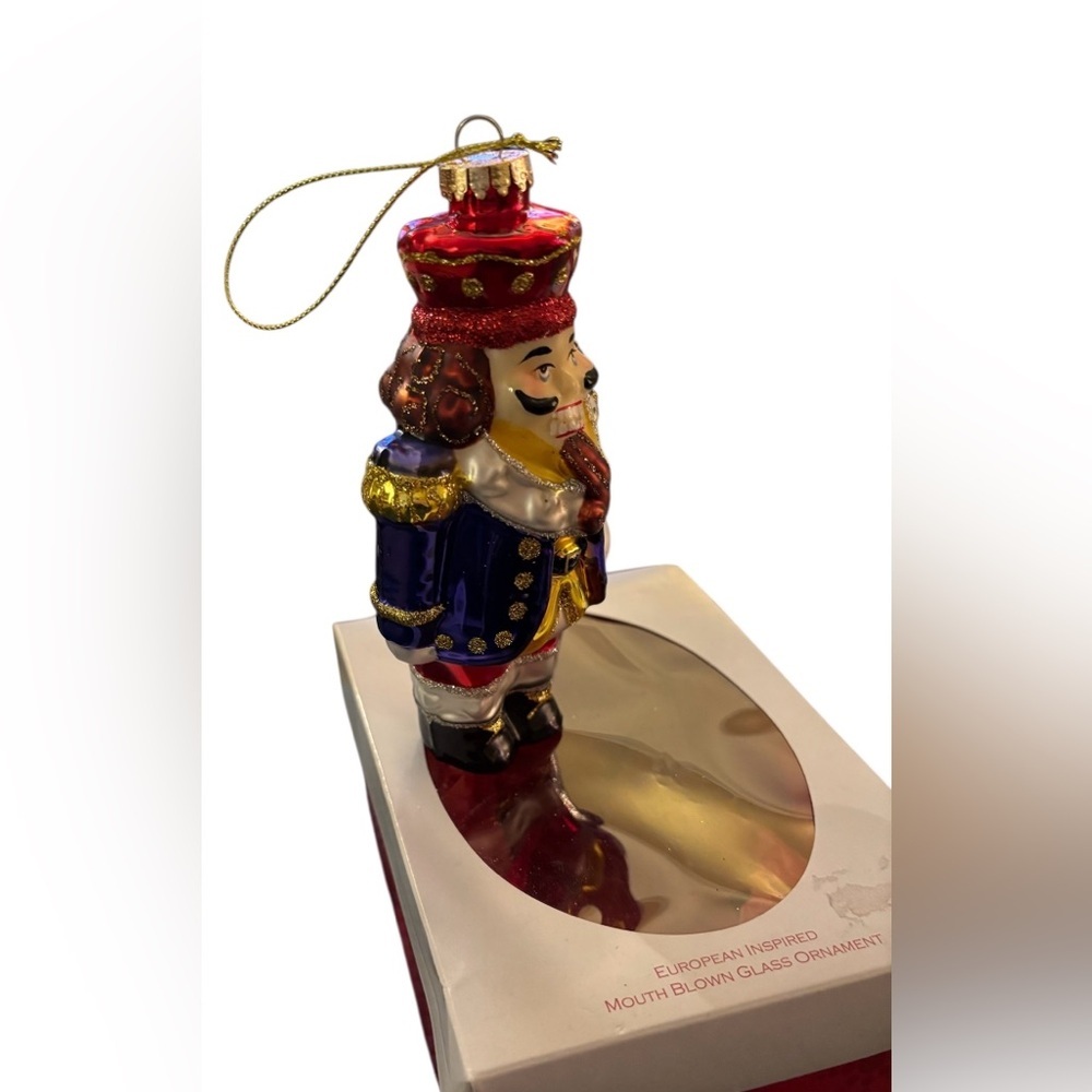 Krebs Glass Nutcracker Mouth Blown European Ornament Multi-Color Original Box